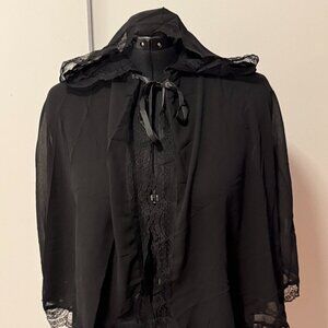Sheer Chiffon and Lace Hooded Shawl and a set Black lace flare sleeves